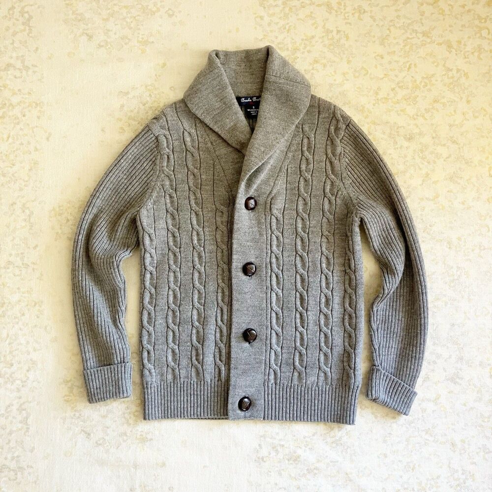 PLS READ Brooks Brothers Merino Wool Cardigan Sweater Boys Small Gray Cable